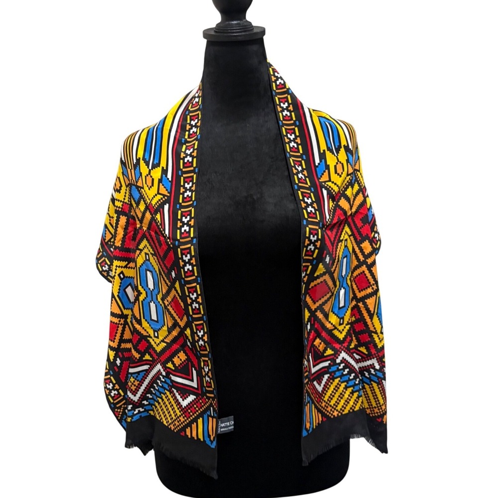 VTG Hattie Carnegie Silk Scarf Women's OS Multicolor Geometric Tribal EUC